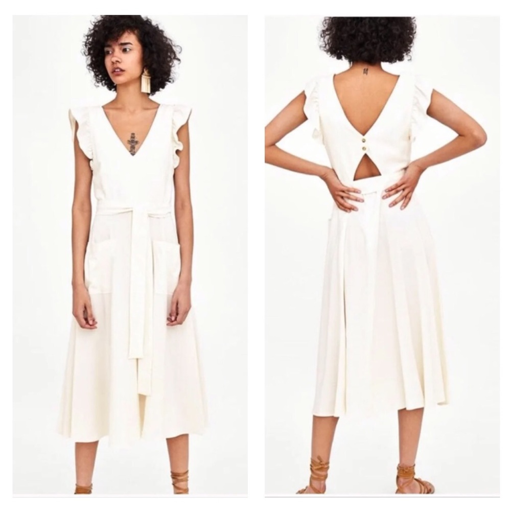Zara Linen Dress With Tie Back